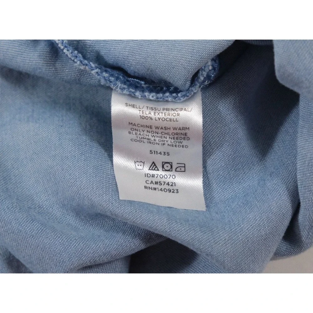 LOFT Blouse Womens SP Blue Chambray Lyocell Tie Front Button‎ V-Neck Top Boho